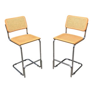1970s Breuer Cesca Cantilevered Cane Counter Stools- Pair For Sale