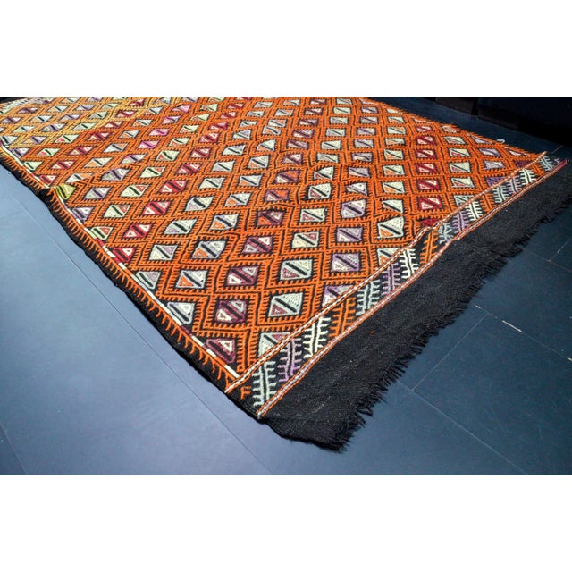 Tangerine Vintage Turkish Orange Kilim Rug For Sale - Image 8 of 11