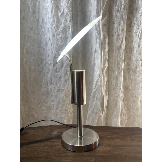 Metal Adjustable Frosted Glass Disc Table Lamp, France, 1990s For Sale - Image 7 of 8