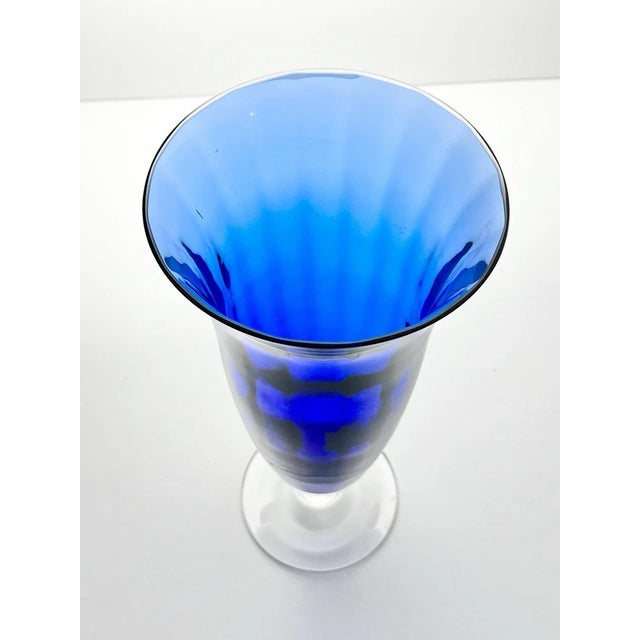 Contemporary Contemporary Large Optic Footed Trumpet Flared Cobalt Blue Glass Vase For Sale - Image 3 of 7