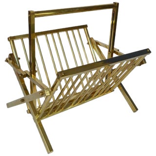 Italian Polished Brass Magazine Rack, 1970s For Sale