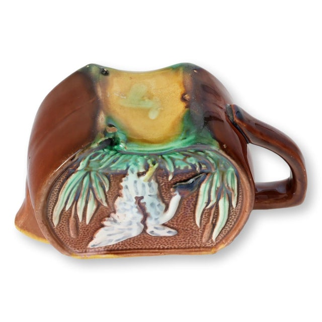 Late 19th Century English Majolica Aesthetic Movement Creamer W/Crane For Sale - Image 5 of 6
