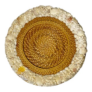 1990’s Seashell Encrusted Rattan Charger Plate For Sale