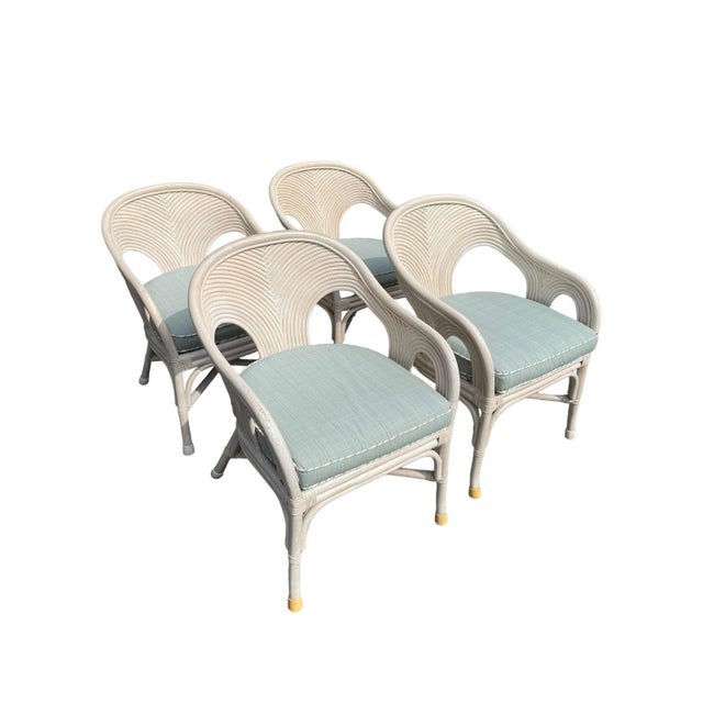 Mid 20th Century Vintage Coastal Dining Set Mid 20th Century Pencil Reed Cerused Rattan Dining Set in the Style of Gabriella Crespi For Sale - Image 5 of 12