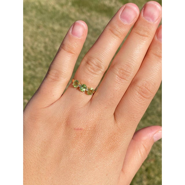 The Hearst Castle: Yellow Gold Peridot Three Stone Ring For Sale - Image 9 of 10