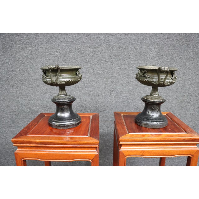 Wood 19th Century Victorian Bronze & Wood Urns/Pair For Sale - Image 7 of 9