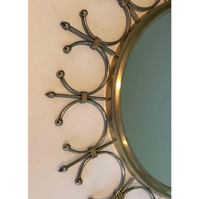 Circa 1970 French Brass and Brushed Steel Sunburst Mirror For Sale - Image 10 of 13