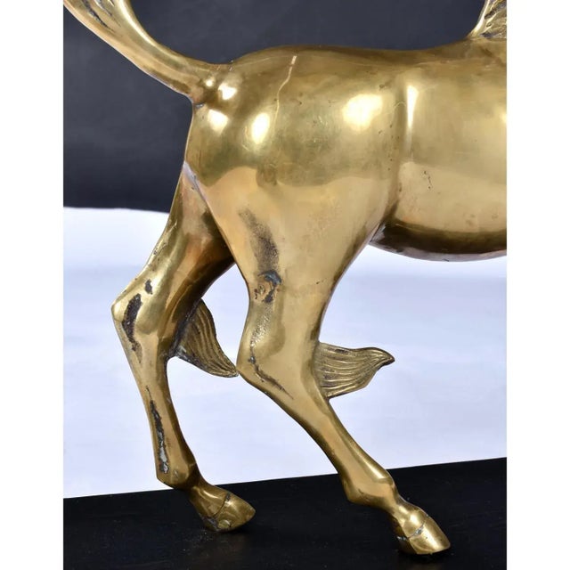Large Brass Unicorn Sculpture Figurine on Black Wood Base Nearly 22 Inch For Sale - Image 6 of 10