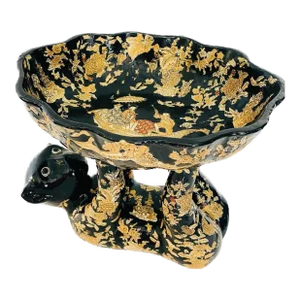 Large Antique China Qing Dynasty Gilded Monkey Holding a Bowl, Signed