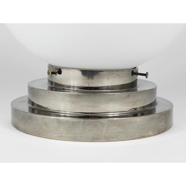 Large Art Deco Nickel Opaline Glass Globe Ceiling Lamp, 1930s For Sale - Image 10 of 15