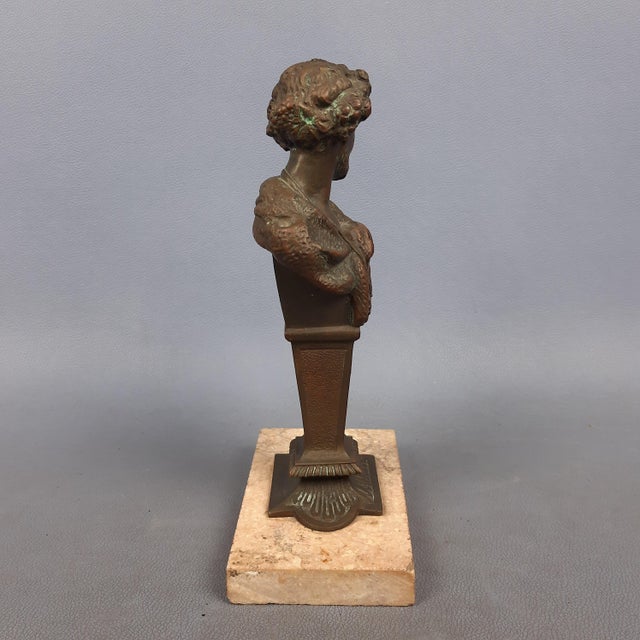 Vintage Bronze Sculpture Bust of a Man with Marble Base, 20th Century For Sale - Image 3 of 13