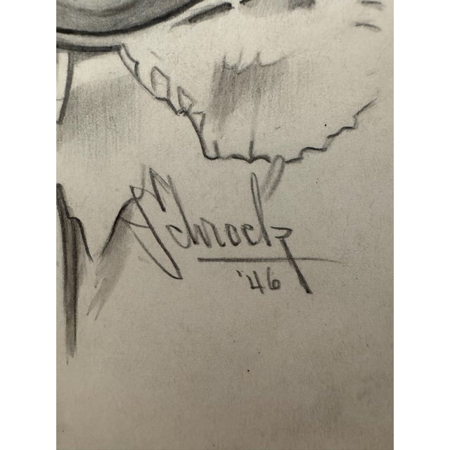 1940s 1940s Original Signed Graphite Illustration of Child Portrait in Lace Bonnet, 10 × 8 In. For Sale - Image 5 of 6