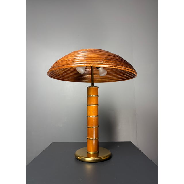 Rustic Mid-Century Italian Pencil Reed Rattan Bamboo and Brass Table Lamp, 1960s For Sale - Image 3 of 18