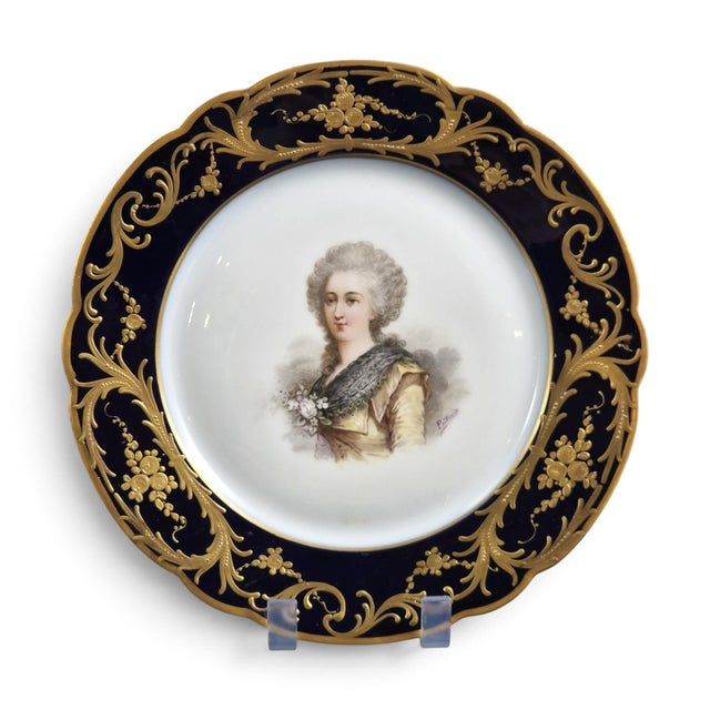 A late 19th-century paris porcelain portrait plate, created in the sèvres style circa 1870–1890. Its scalloped form is...