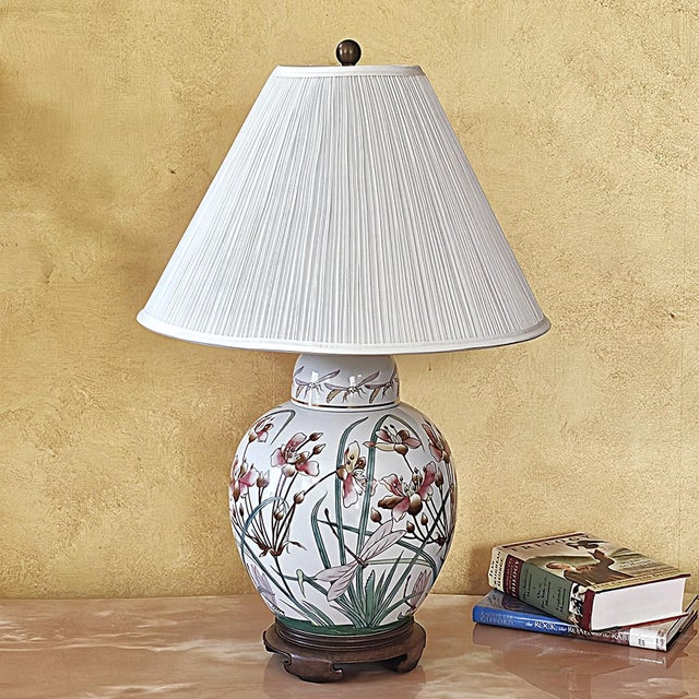Vintage Maitland-Smith Hand-Painted Chinoiserie Floral Porcelain Ginger Jar Table Lamp For Sale - Image 17 of 18
