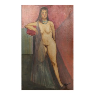 Standing Nude With Crown, Unknown Artist Oil on Canvas, Signed 'lewis' L.r. For Sale