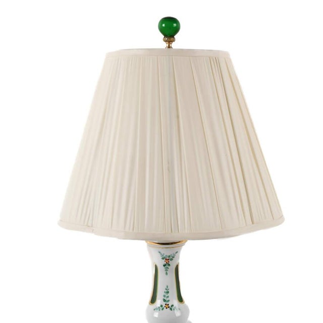 Boho Chic Bohemian Czech Hand‑Painted Glass Table Lamp With Floral Design and Gold Accents For Sale - Image 3 of 4