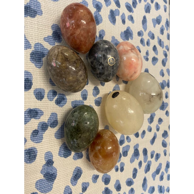 1970s 1980s Italian Marble Eggs in Basket - Set of 8 For Sale - Image 5 of 11
