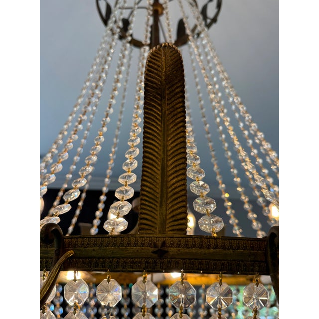 Large Mid-Century Empire Style Crystal & Gilt Metal Basket Chandelier For Sale In Los Angeles - Image 6 of 10