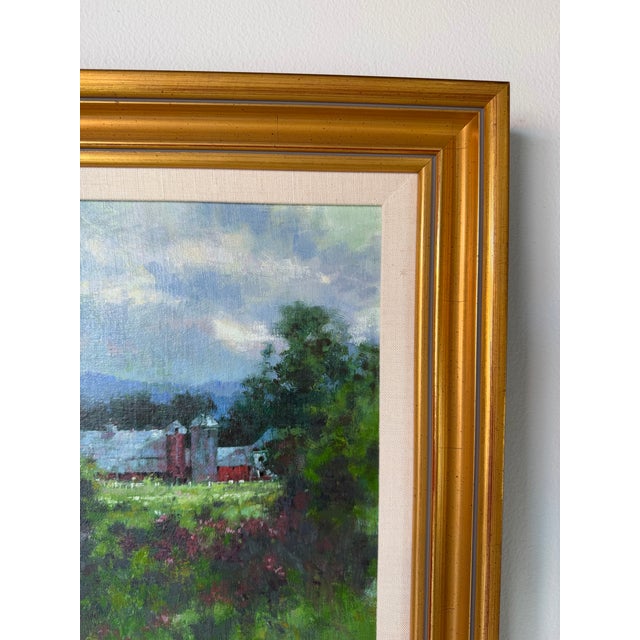 Wood Vintage Impressionist Red Farm Landscape Oil on Board Painting – Signed, Wood Framed For Sale - Image 7 of 12