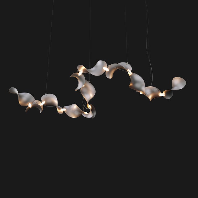 Dune 12 Curve Chandelier with Silver Anodized Shades by Daniel Becker for Moss Objects For Sale - Image 12 of 15