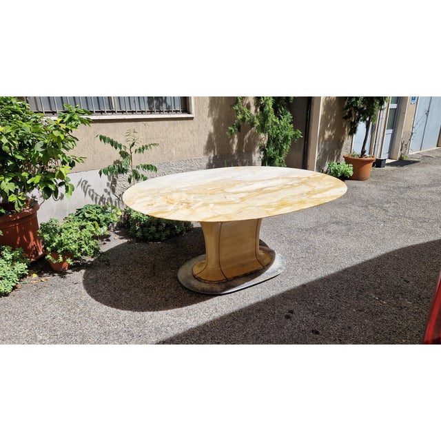 Wood Table with Wooden Base and Oval Marble Top from Vittorio Dassi, 1950s For Sale - Image 7 of 18