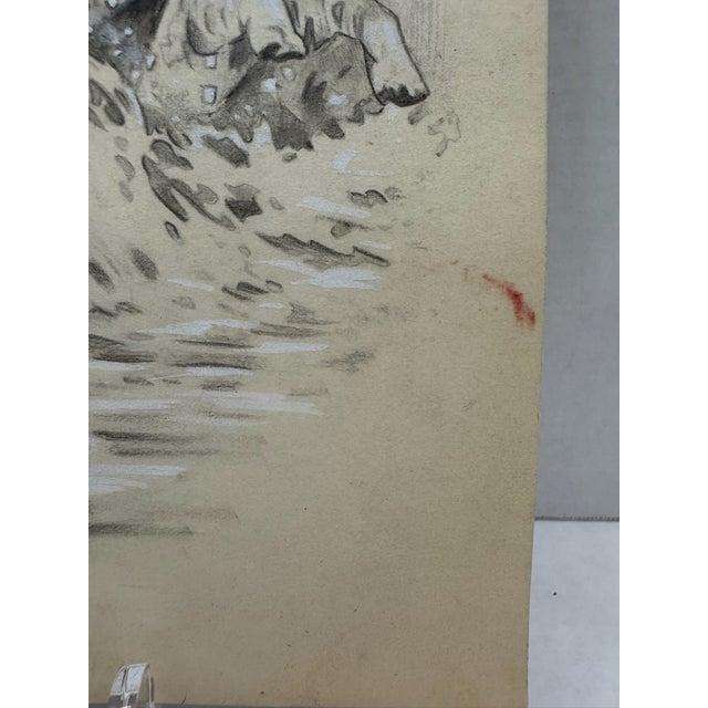 1940s 1940s Original Signed Graphite Illustration of Woman Running Through Surf With Dog, 13.5 X 9.75 In. For Sale - Image 5 of 7