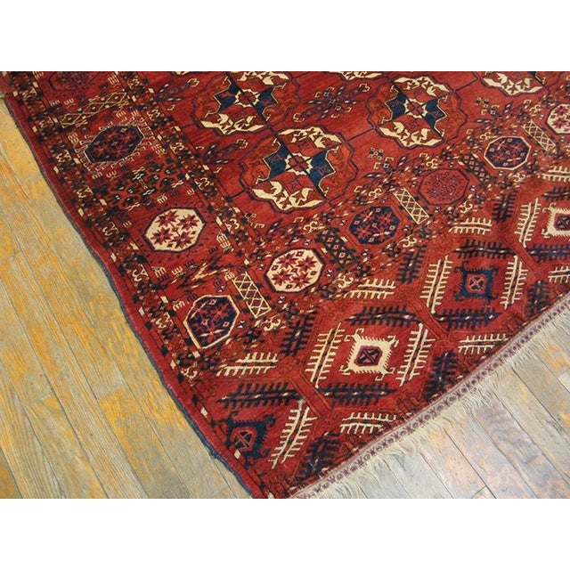 19th Century 1870s Red Tribal Geometric Antique Russian Tekke Turkmen Carpet 7' X 10'6" Knotted Wool Rug For Sale - Image 5 of 12