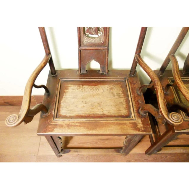 Asian Antique Chinese High Back Arm Chairs, Circa Early of 19th Century - A Pair For Sale - Image 3 of 6