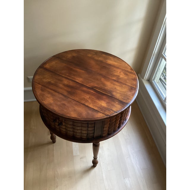 Theodore Alexander Hand-Carved Vintage Wooden Drum Book Table For Sale - Image 9 of 14