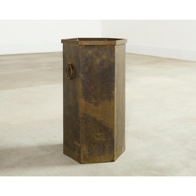 Mid-Century Modern Mid 20th Century Italian Brass Hexagonal Umbrella Stand Waste Basket For Sale - Image 3 of 13