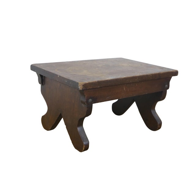 American Antique Primitive Early American Oak Footstool Step Stool Rest Ottoman 16" For Sale - Image 3 of 14