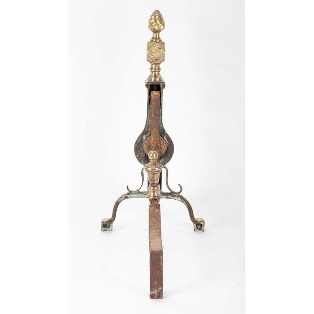 Pair of English Regency Etched Brass Andirons For Sale - Image 4 of 7