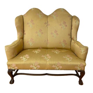 Vintage Chippendale Style Two Seat High Back Bench C.1940 For Sale