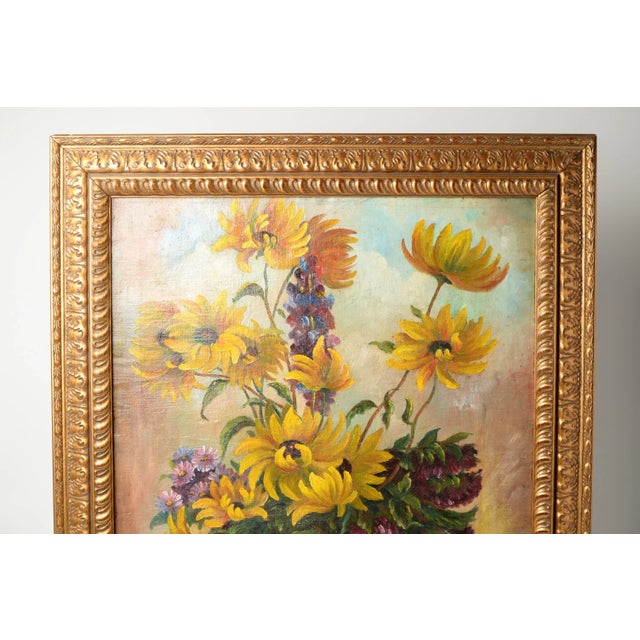 Signed A. Gotz original - Sunflower Painting: vintage still life painting featuring sunflowers, from the early-20th...