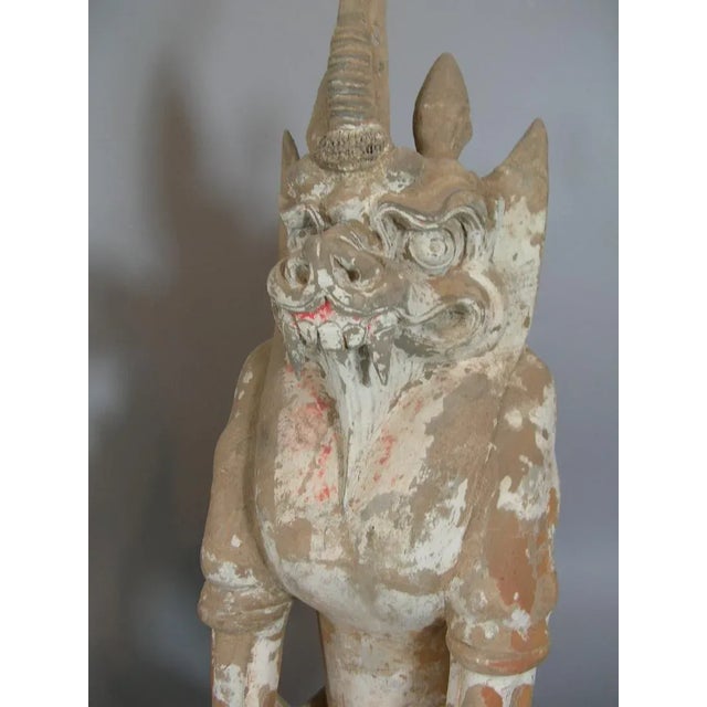 Chinoiserie Tang Dynasty Terra Cotta Earth Spirit Sculptures - a Pair For Sale - Image 3 of 11
