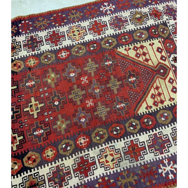 Handmade antique prayer Turkish kilim in bright shades. The rug is from the beginning of 20th century in original good...