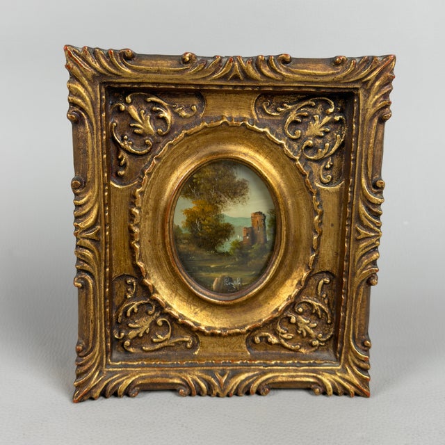 Unknown, Miniature Landscapes, 1950s, Oil on Copper, Framed, Set of 2 For Sale - Image 5 of 12