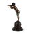 This bronze sculpture depicts a youthful figure standing atop a naturalistic mound, holding a bugle to the lips in a...