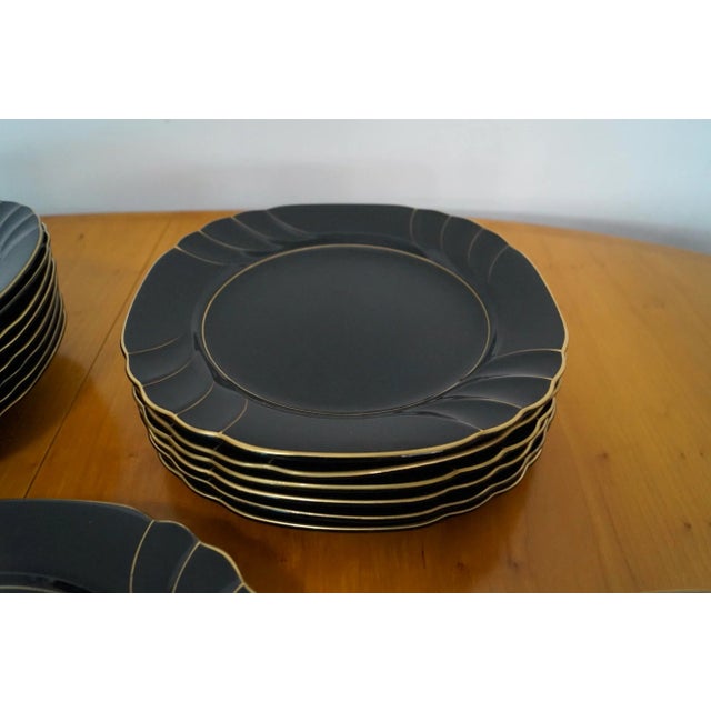 Black 1980’s Art Deco Hollywood Regency 43-Piece Ranmaru China Dinnerware Set For Sale - Image 8 of 12