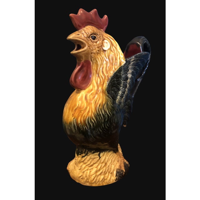 Ceramic French Majolica Faience Rooster Pitcher Barbotine EB3, 1890s For Sale - Image 7 of 12