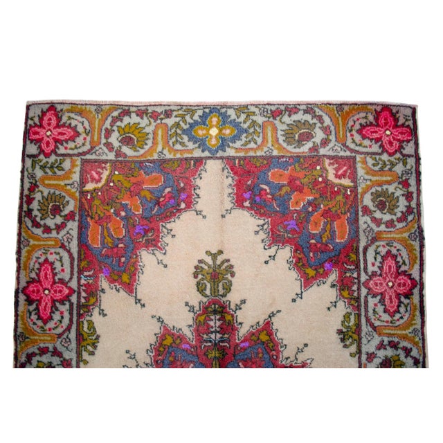 Beige 1970s Vintage Hand Knotted Colorful Turkish Rug - 4′11″ × 8′8″ For Sale - Image 8 of 12