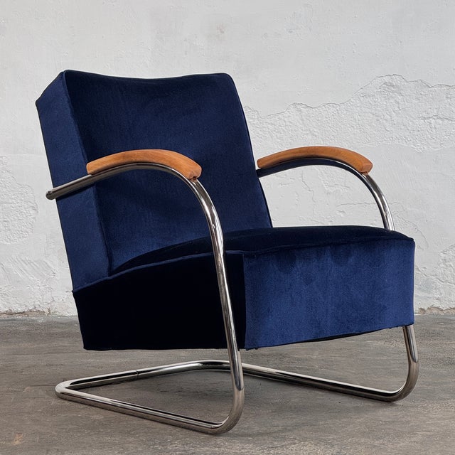 Blue Tubular Steel Bauhaus Chairs attributed to Anton Lorenz for Mucke Melder, 1930, Set of 2 For Sale - Image 8 of 15