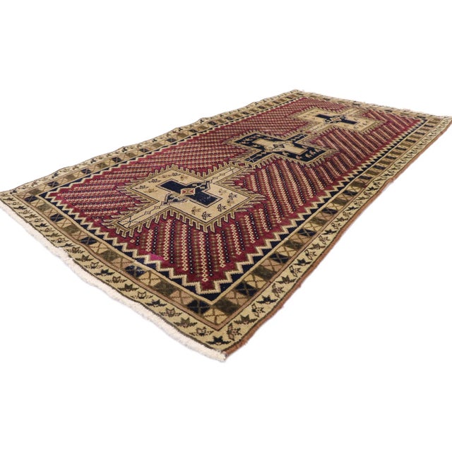 ​78017 Vintage Persian Bijar Rug, 03'03 x 06'02. ​Rendered in variegated shades of magenta, navy blue, taupe, beige,...