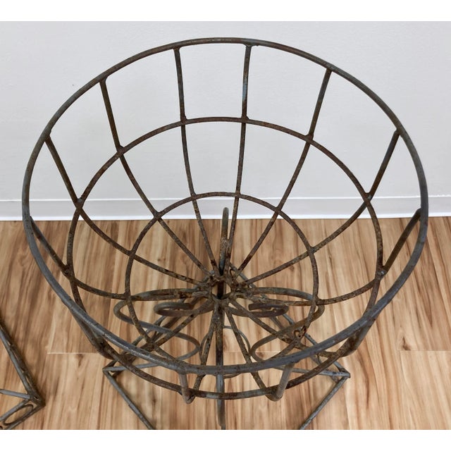 Gray Vintage French Art Nouveau Style Jardiniere Iron Plant Stands, Pair For Sale - Image 8 of 11