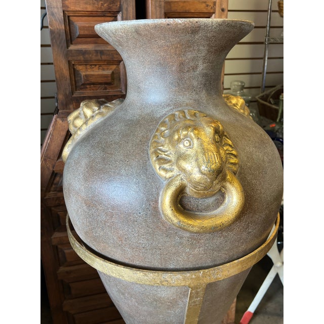Vintage Amphora Lion Ring Vase & Floor Stand For Sale - Image 4 of 8