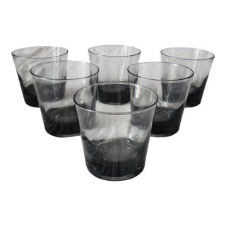 Set 6 Smokey Gray Glass Rocks Old Fashioned Barware Glasses 3.5" H For Sale