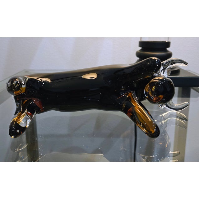 Glass Murano-Style Amber and Black Blown Glass Bull Sculpture For Sale - Image 7 of 7