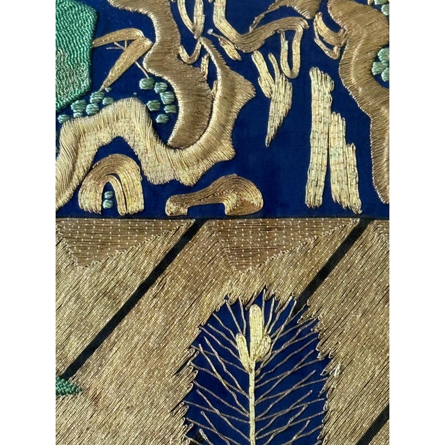 Blue Framed Large Japanese Embroidery Silk Fukusa of Superb Quality Meiji Period For Sale - Image 8 of 18