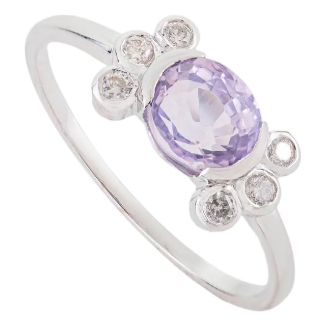 Art Deco 14k White Gold 1.11ct Lavender Sapphire & Diamond Ring Size 7 For Sale
